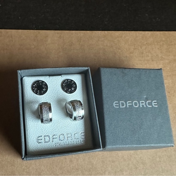 edforce Accessories Edforce Men Diamond Accent Stainless Steel Earrings Set Black Silver